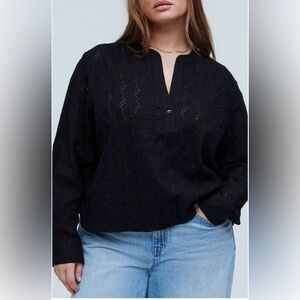 Madewell Black Eyelet Blouse. Size L